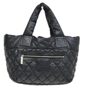 CHANEL CC Logo Coco Cocoon Hand Tote Bag Nylon Leather Black SHW Italy 28RL506